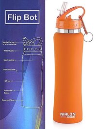 NIRLON Flip Bot Stainless Steel Sipper Rubber Finish Water Bottle with Straw Lid