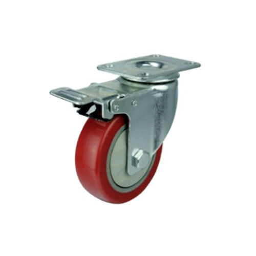 Powder Coated Single Ball Bearing Brake Red Caster Wheel