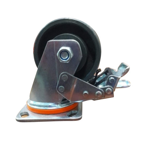 Gray Cast Iron Brake Caster Wheel With Double Ball Bearing