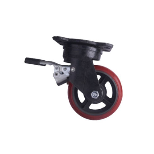 Black & Red Rounded Cipu Caster Wheel Brake With Forging Bracket