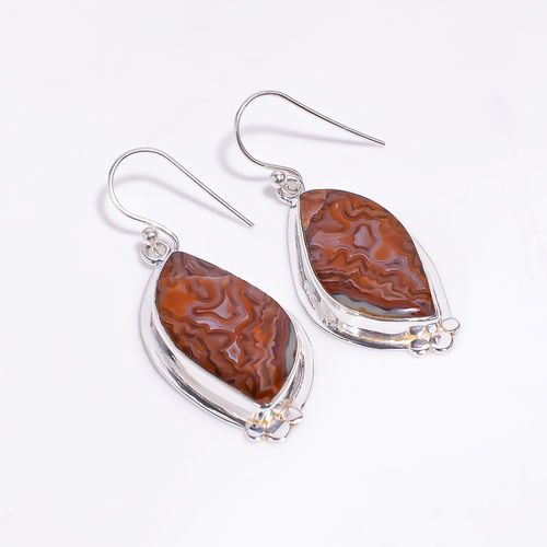 Natural Crazy Lace Agate Gemstone 925 Sterling Silver Drop Earrings Women Fashion Earrings Wholesaler