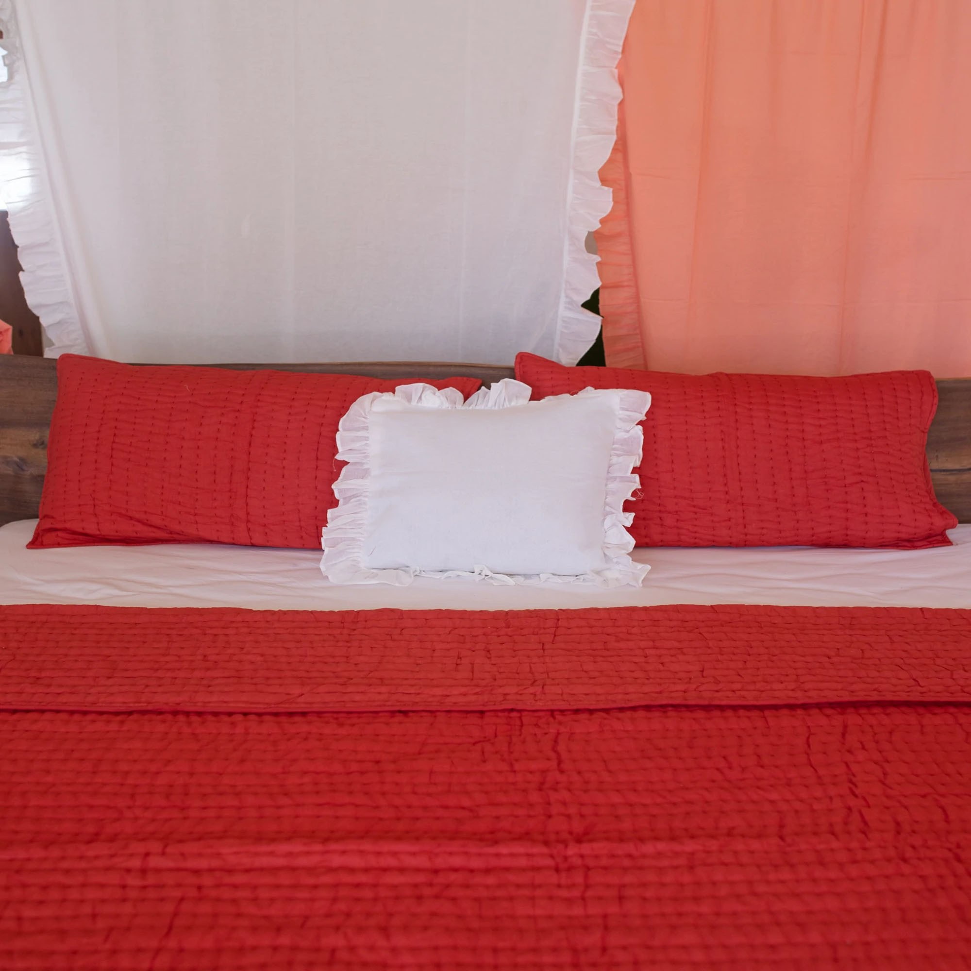 RED COLOR JAIPURI COTTON BED QUILT
