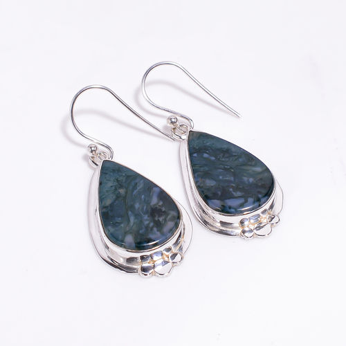 Natural Moss Agate Gemstone 925 Sterling Silver Drop Earrings Women Fashion Earrings Supplier