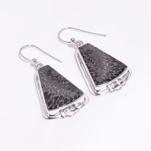 Natural Black Coral Gemstone 925 Sterling Silver Drop Earrings Women Fashion Earrings Supplier