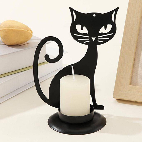 Black Coated Cat Candle Stand