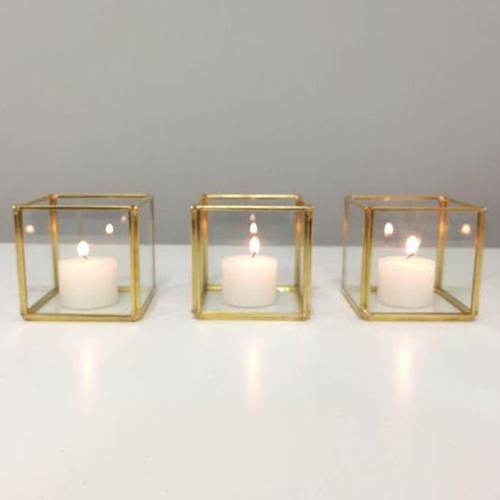 Brass Stripped Square Tea Light Votive