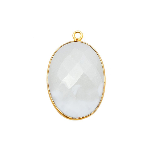 Lace Agate Gemstone 14x10mm Oval Shape Gold Vermeil Bezel set Charm