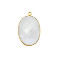Lace Agate Gemstone 14x10mm Oval Shape Gold Vermeil Bezel set Charm