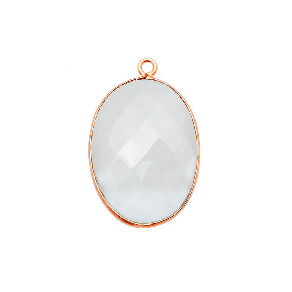 Lace Agate Gemstone 14x10mm Oval Shape Gold Vermeil Bezel set Charm