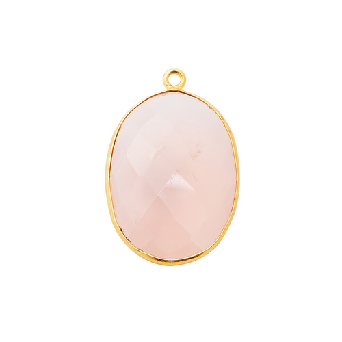 Pink Chalcedony Gemstone 14x10mm Oval Shape Gold Vermeil Bezel set Charm