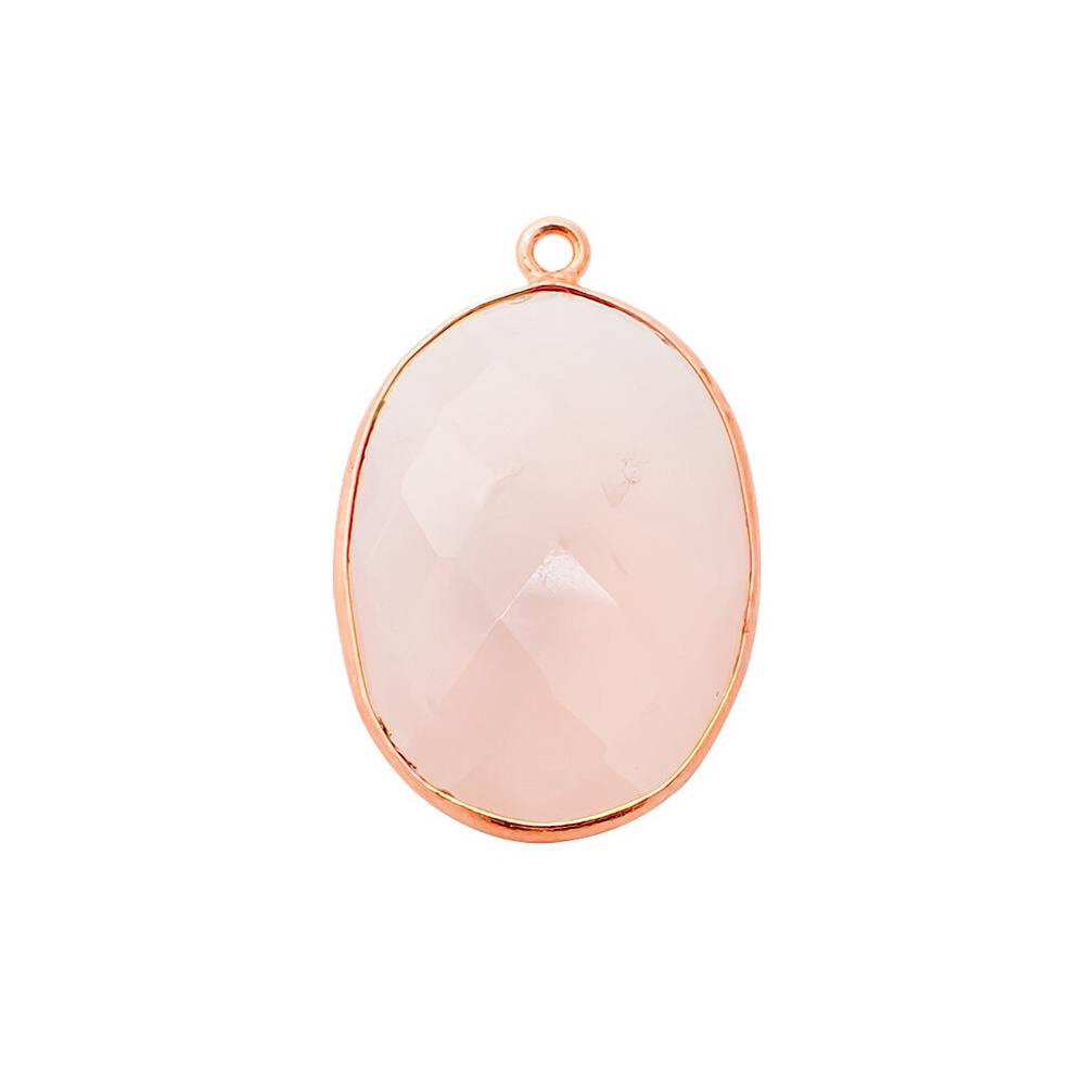 Pink Chalcedony Gemstone 14x10mm Oval Shape Gold Vermeil Bezel set Charm