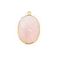 Pink Chalcedony Gemstone 14x10mm Oval Shape Gold Vermeil Bezel set Charm