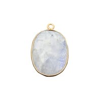 Rainbow Moonstone Gemstone 14x10mm Oval Shape Gold Vermeil Bezel set Charm