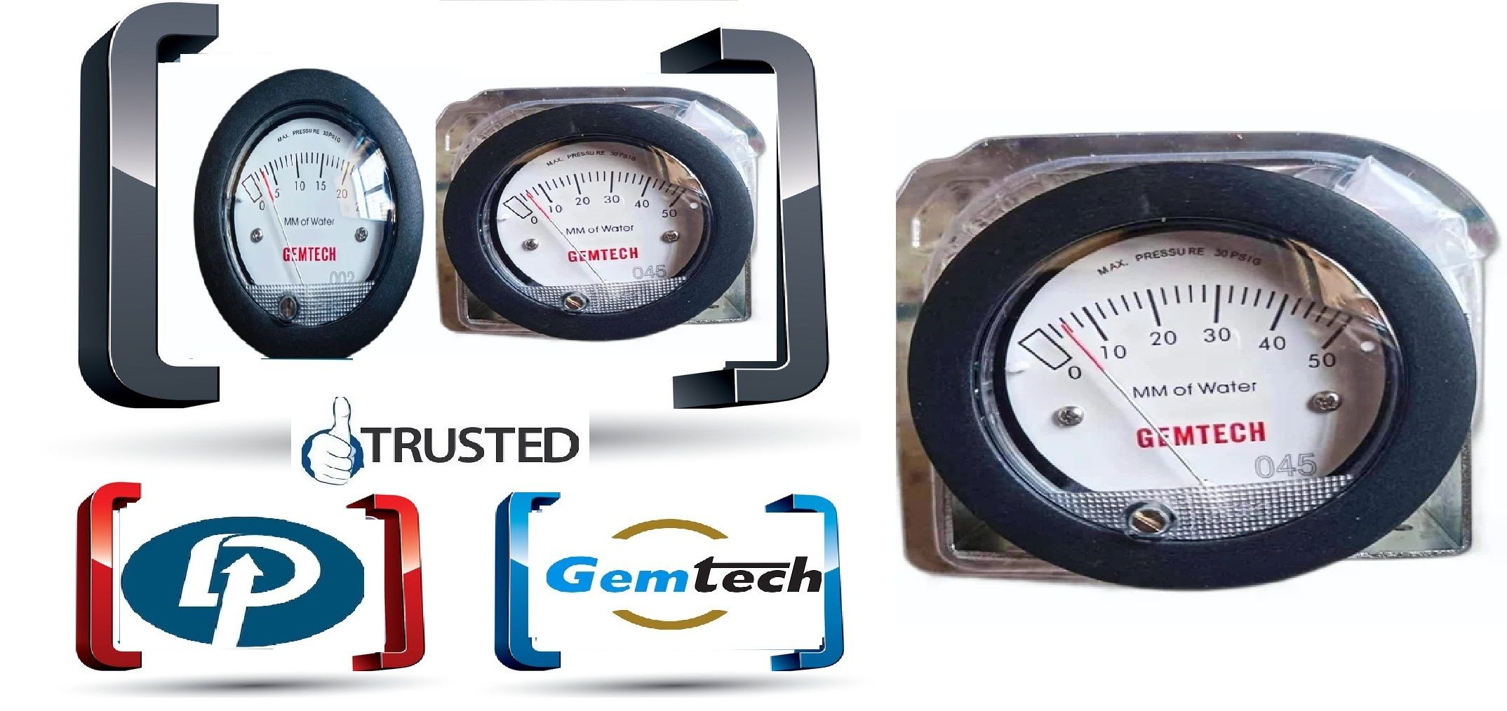 GEMTECH Instruments G2-5000-100MM Mini Differential Pressure Gauge 0-100 MM WC