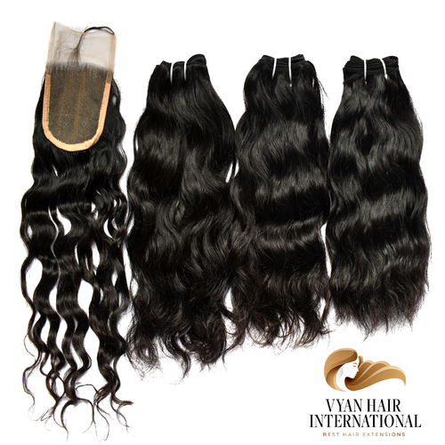 Hair Virgin Brazilian 100% Virgin Human Hair Wavy Bundles With Frontal Lace Closure