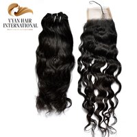 Hair Virgin Brazilian 100% Virgin Human Hair Wavy Bundles With Frontal Lace Closure