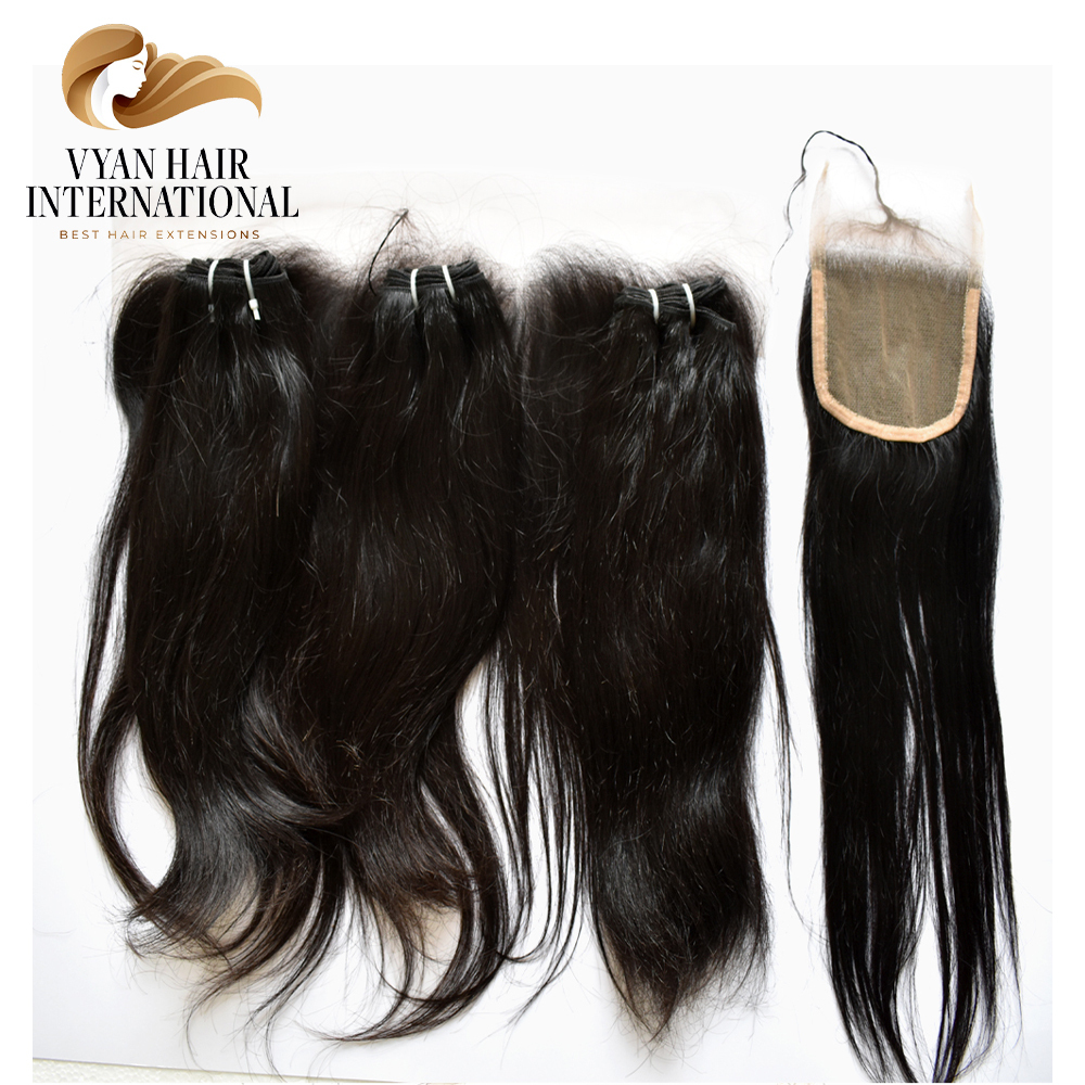 Brazilian Straight Hair Bundles Remy Human Hair With Closure Frontal