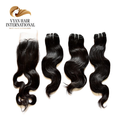 Virgin Hair Bundles Body Wave 100% Natural Human Hair Weft Lace Closure And Frontals