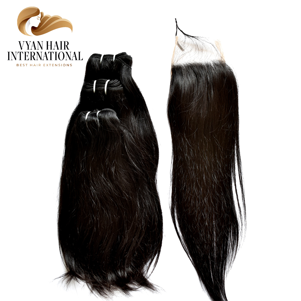 Wholesale Remy Straight Hair Bundles With Closure 4X4