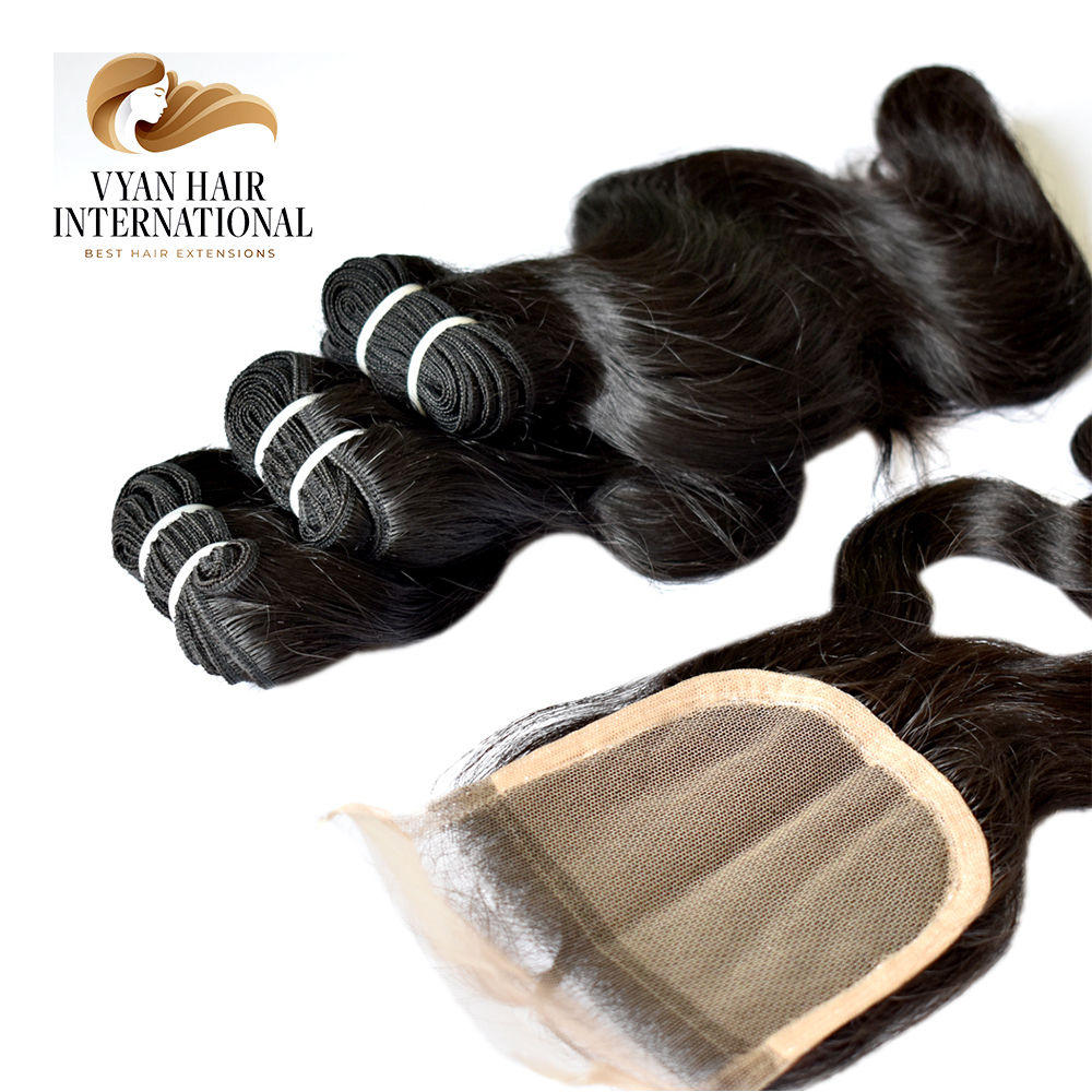 Wholesale Vendors 100% Brazilian Human Hair Extension Bundles With Lace Frontal Closure Raw Cuticle Aligned Human Hair