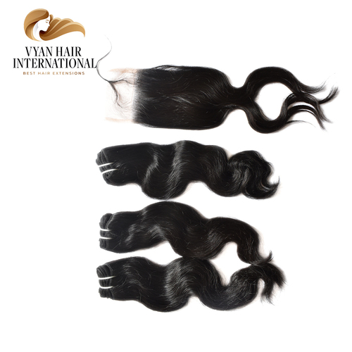 Wholesale Natural Color Body Wave Virgin Brazilian Human Remy Hair 3 Bundles With 4X4 Lace Closure 13X4 13X6 Frontal