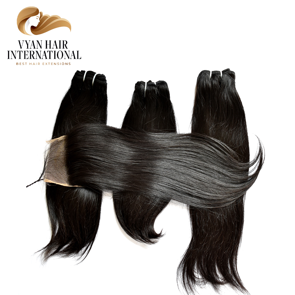 Virgin Cuticle Aligned Human Hair Bundles With Lace Closure