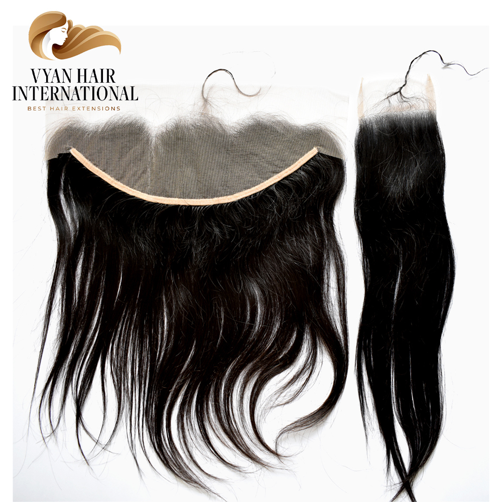 Virgin Cuticle Aligned Human Hair Bundles With Lace Closure