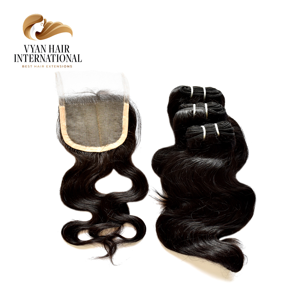 Unprocessed Raw Virgin Indian Human Hair Body Wave Bundles With 13x4 Lace Frontal Closure