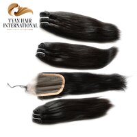 Quality Virgin Human Hair Straight Hair Bundles With Lace Closure Frontal