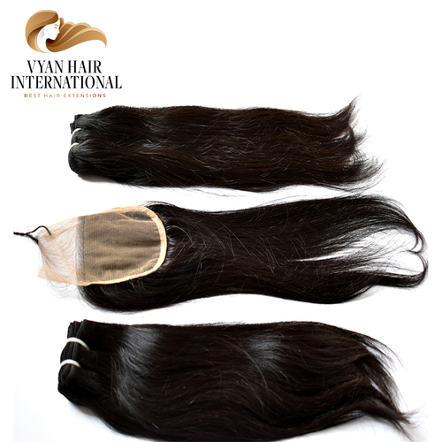 Cheap Natural Black Straight 100% Raw Brazilian Virgin Human Hair Extension Hair Bundles With 4X4 5X5 Lace Closure