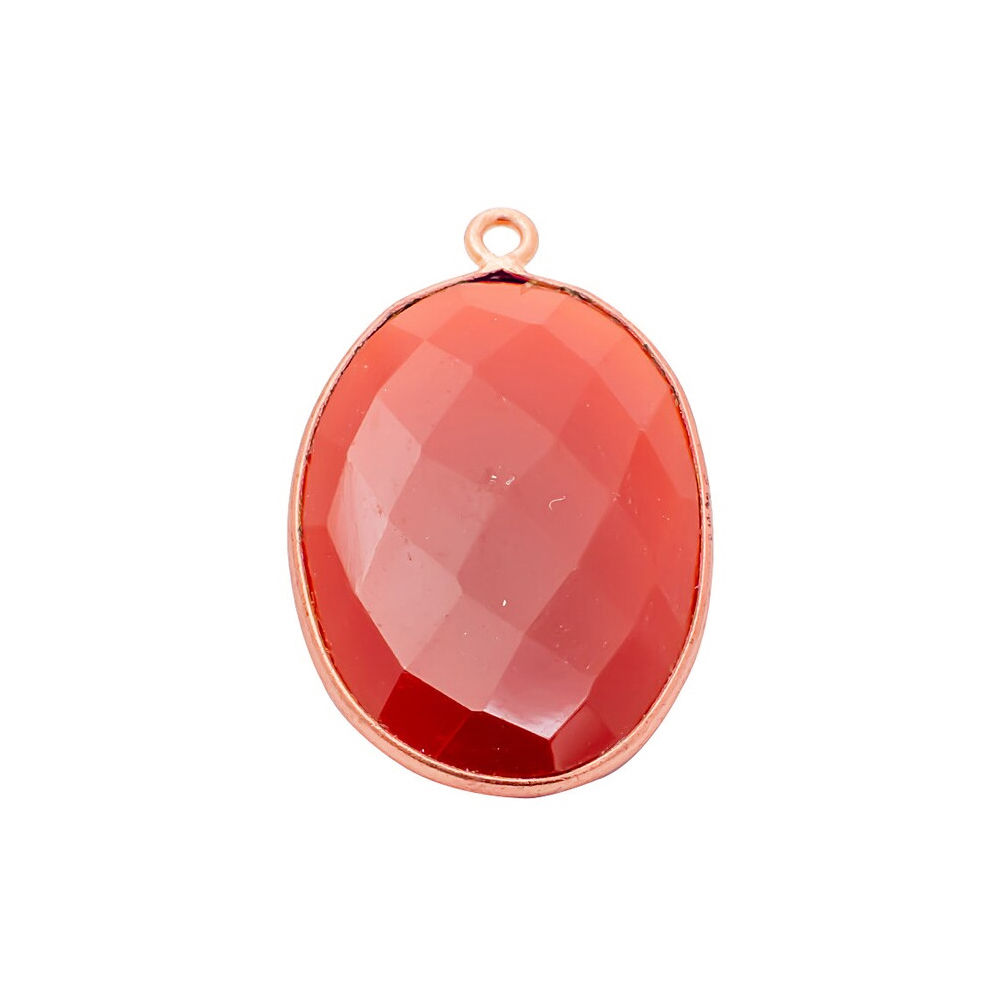 Red Agate Gemstone 14x10mm Oval Shape Gold Vermeil Bezel set Charm