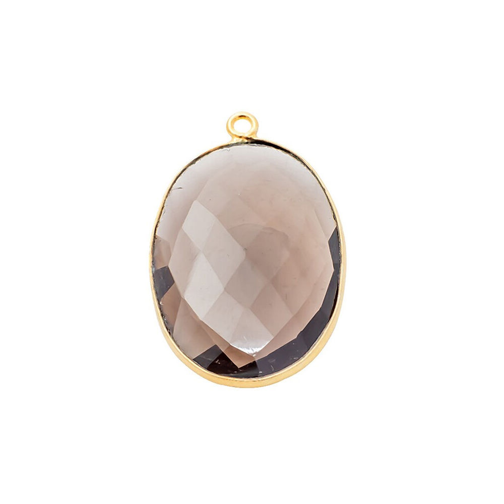 Smoky Quartz Gemstone 14x10mm Oval Shape Gold Vermeil Bezel set Charm