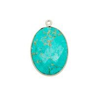 Turquoise Gemstone 14x10mm Oval Shape Gold Vermeil Bezel set Charm