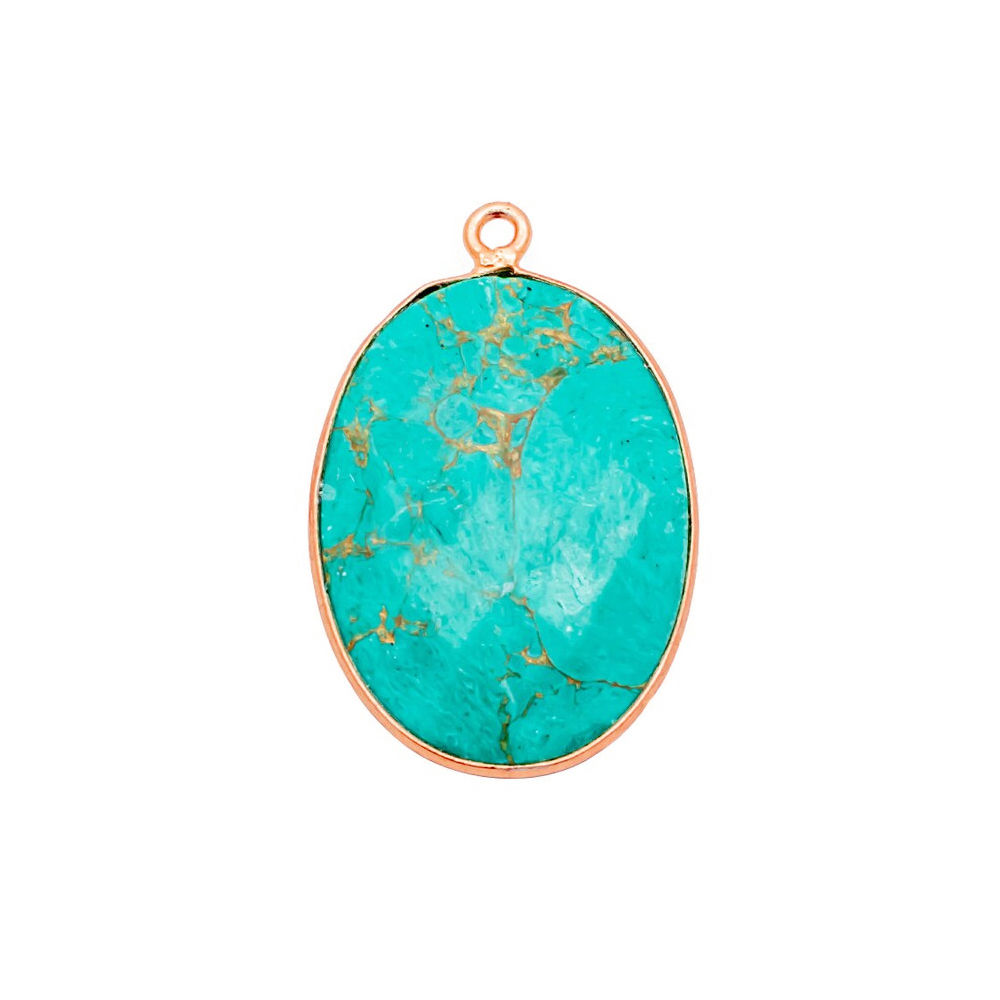 Turquoise Gemstone 14x10mm Oval Shape Gold Vermeil Bezel set Charm