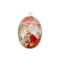 Unakite Gemstone 14x10mm Oval Shape Gold Vermeil Bezel set Charm