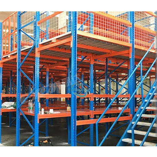 Mezzanine Floor - Stainless Steel, Rectangle | Blue & Orange, Industrial Storage Solution