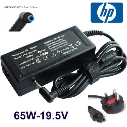 Laptop AC Adapter - 19.5V, 65W | Black Slim Tip Connector, 1 Year Warranty, CE Compliant, Designed for Industrial HP Laptop Powering