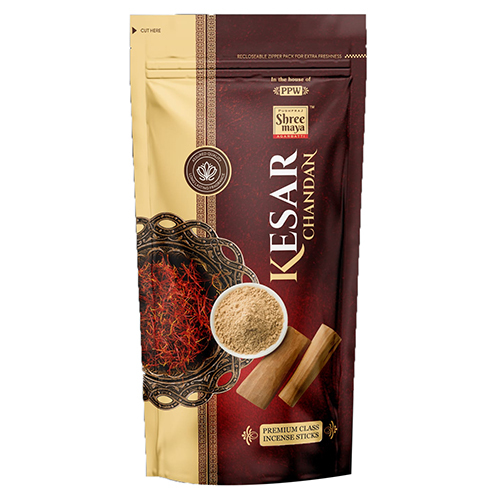 Shree Maya Kesar Chanda Incense Sticks Zipper Pack - Smooth Herbal Fragrance, Eco-Friendly Indian Incense for Aromatic Use