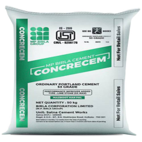 MP Birla (Non-Trade) OPC-53 Cement - Silicate Raw Material, 50 Kilograms | Rapid Hardening, Low Heat of Hydration, Fine Sand Fineness