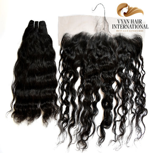 Double Drawn Virgin Indian Human Hair Curls 3 Bundles With Lace Frontal Closure