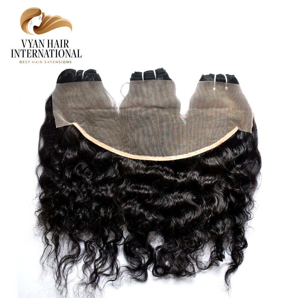 Double Drawn Virgin Indian Human Hair Curls 3 Bundles With Lace Frontal Closure