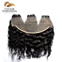 Double Drawn Virgin Indian Human Hair Curls 3 Bundles With Lace Frontal Closure