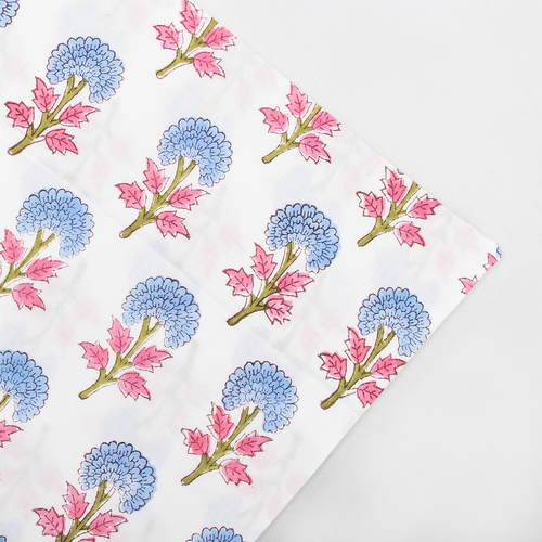 SOFT COTTON WHITE COLOR FLORAL BUTTA HAND BLOCK FABRIC