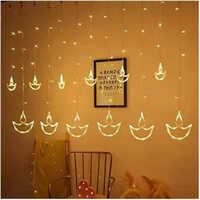 10 Feet X 3.5 Feet Led Diya Curtain Decorative Diwali Light Plug-in 220 Volt - Color: Warm White
