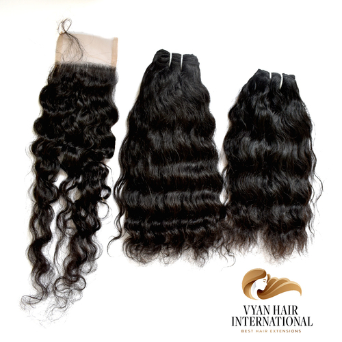 100% Unprocessed Raw Indian Temple Virgin Human Hair Bundle 12A Grade Wavy Curly Bundle With Closure Frontal