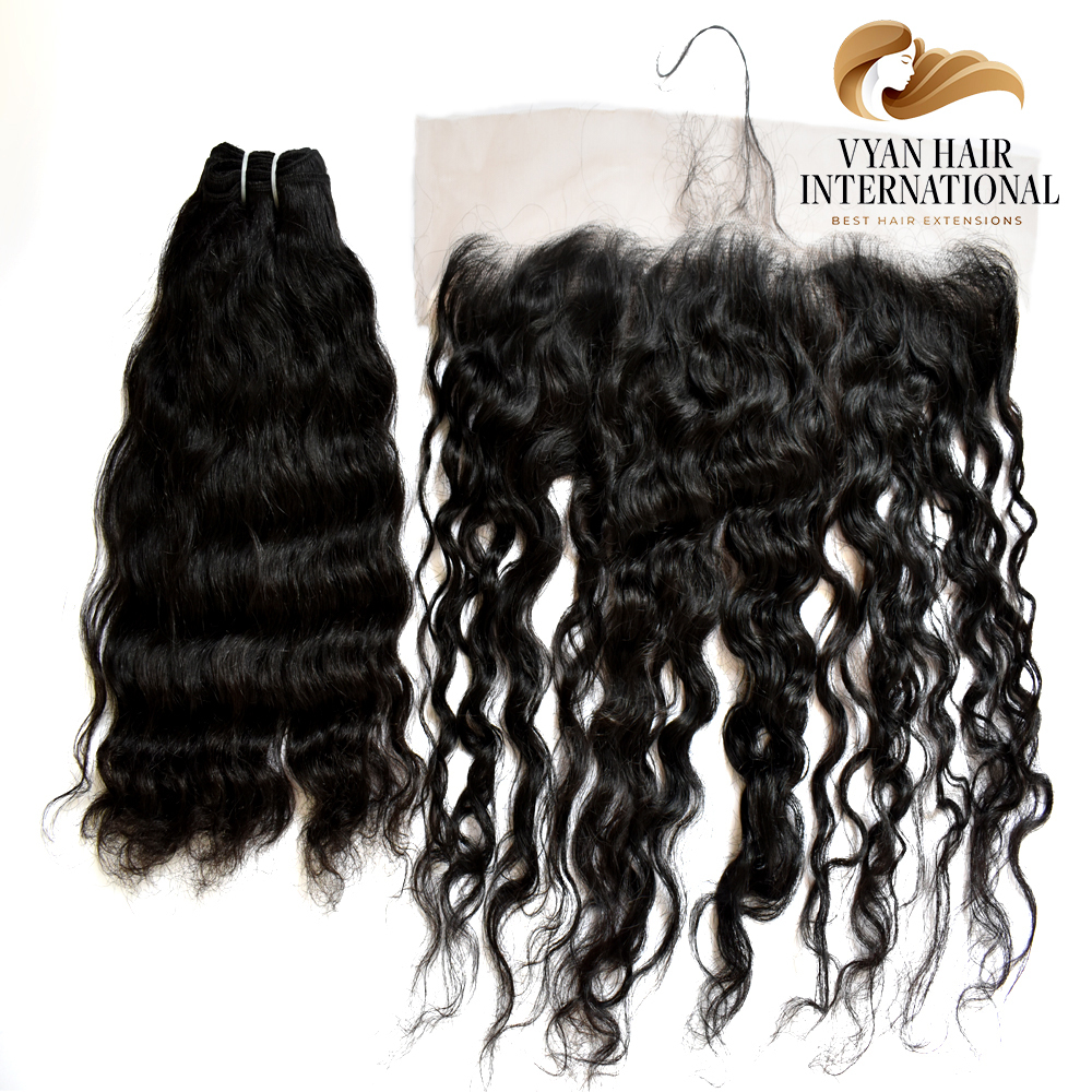 100% Unprocessed Raw Indian Temple Virgin Human Hair Bundle 12A Grade Wavy Curly Bundle With Closure Frontal