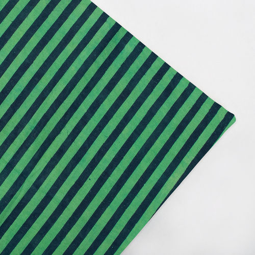 GREEN COLOR STRIP PRINT COTTON UNSTICHED FABRIC