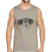 Ganpati Transparent Print Gym Vest - Cotton Blend, Customized Size, Gray Color | Washable, Sleeveless, Printed Ganpati Design, Summer Style