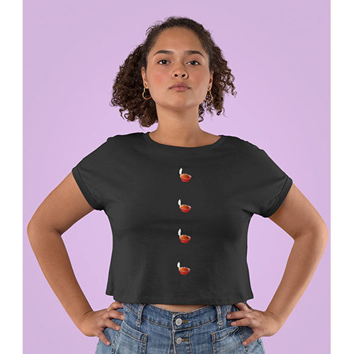 Black Diya Button Crop Top