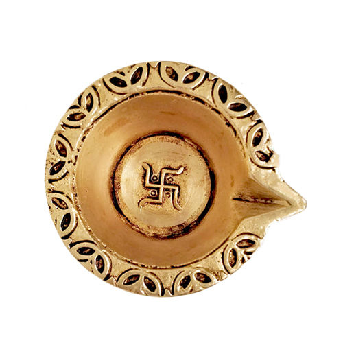 Brown Brass Diya With Leaf Border